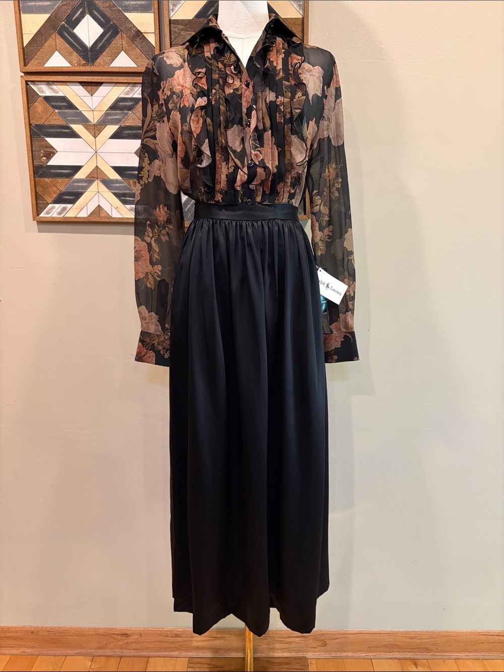 Vintage Ralph Lauren Blue Label Long Flowy Satin Maxi Skirt size Small / Medium
